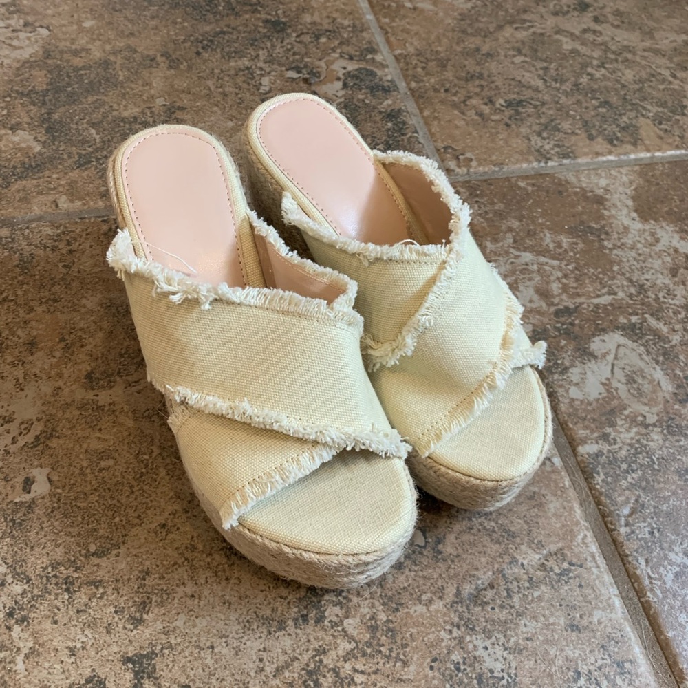 Distressed espadrille wedges